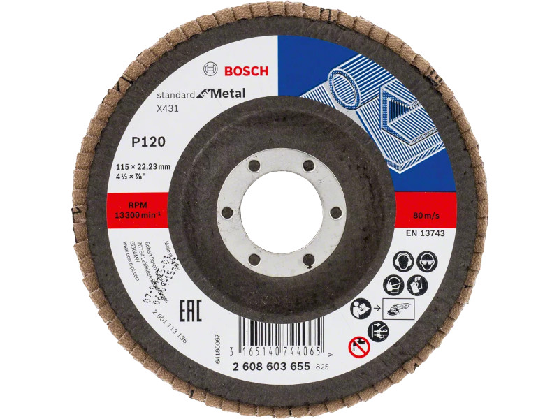 LAMELNI BRUSNI DISK ZA METAL 115 MM G120 BOSCH (2608603655) TEHNOALAT VALJEVO