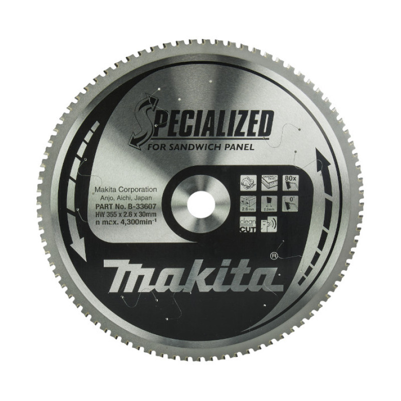 LIST TESTERE OD TVRDOG METALA ZA SENDVIČ PANELE 355X30 MM SPECIALIZED B-33607 MAKITA LIST TESTERE OD TVRDOG METALA ZA SENDVIČ PANELE 355X30 MM SPECIALIZED B-33607 MAKITA