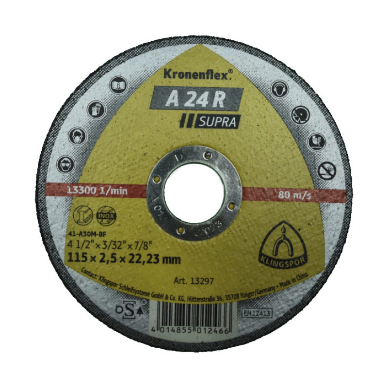 REZNA PLOČA 115X2.5X22.23 MM A24R SUPRA KLINGSPOR (13297) REZNA PLOČA 115X2.5X22.23 MM A24R SUPRA KLINGSPOR (13297)