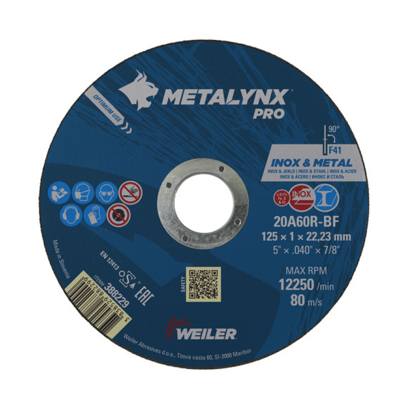 REZNA PLOČA 125X1.0X22.23 MM WEILER (388229) REZNA PLOČA 125X1.0X22.23 MM WEILER (388229)